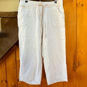 Linen wide leg capri length pant in Oatmeal/tan